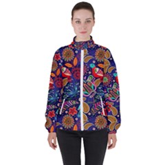 Pattern Colorful Bird Leaf Flower Women s High Neck Windbreaker by Cowasu