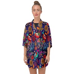 Pattern Colorful Bird Leaf Flower Half Sleeve Chiffon Kimono by Cowasu