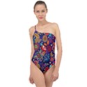 Pattern Colorful Bird Leaf Flower Classic One Shoulder Swimsuit View1