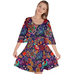 Pattern Colorful Bird Leaf Flower Velour Kimono Dress by Cowasu