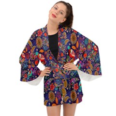 Pattern Colorful Bird Leaf Flower Long Sleeve Kimono by Cowasu