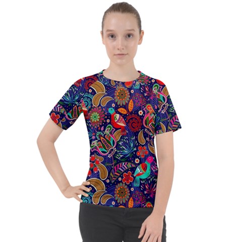 Pattern Colorful Bird Leaf Flower Women s Sport Raglan Tee by Cowasu