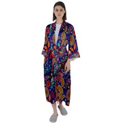 Pattern Colorful Bird Leaf Flower Maxi Satin Kimono by Cowasu