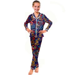 Pattern Colorful Bird Leaf Flower Kids  Satin Long Sleeve Pajamas Set by Cowasu