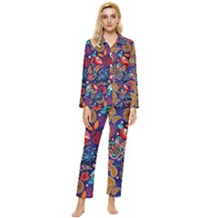 Pattern Colorful Bird Leaf Flower Womens  Long Sleeve Velvet Pocket Pajamas Set by Cowasu