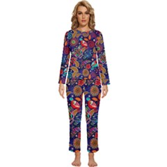 Pattern Colorful Bird Leaf Flower Womens  Long Sleeve Lightweight Pajamas Set by Cowasu