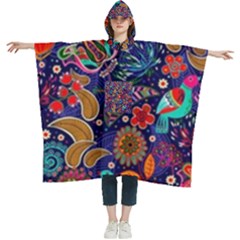 Pattern Colorful Bird Leaf Flower Women s Hooded Rain Ponchos by Cowasu