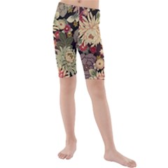 Japanese Flower Art Kids  Mid Length Swim Shorts by Cowasu