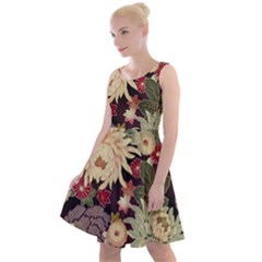 Japanese Flower Art Knee Length Skater Dress by Cowasu