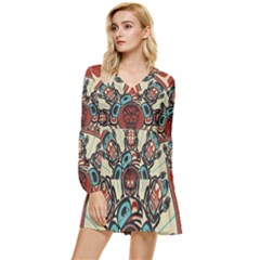 Skull Grateful Dead Phone Gratefuldead Tiered Long Sleeve Mini Dress by Cowasu