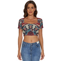 Skull Grateful Dead Phone Gratefuldead Short Sleeve Square Neckline Crop Top  by Cowasu