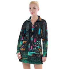 Video Game Pixel Art Women s Long Sleeve Casual Dress by Cowasu