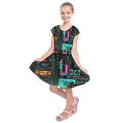 Video Game Pixel Art Kids  Short Sleeve Dress by Cowasu