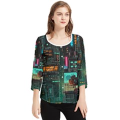 Video Game Pixel Art Chiffon Quarter Sleeve Blouse by Cowasu