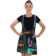 Video Game Pixel Art Velvet Suspender Skater Skirt by Cowasu