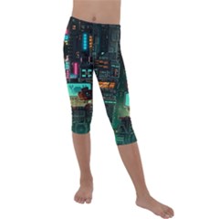 Video Game Pixel Art Kids  Lightweight Velour Capri Leggings  by Cowasu