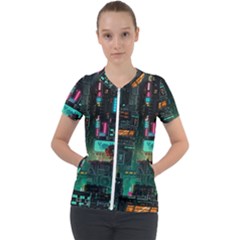 Video Game Pixel Art Short Sleeve Zip Up Jacket by Cowasu