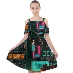 Video Game Pixel Art Cut Out Shoulders Chiffon Dress by Cowasu