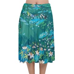 Psychedelic Adventure Velvet Flared Midi Skirt by Cowasu