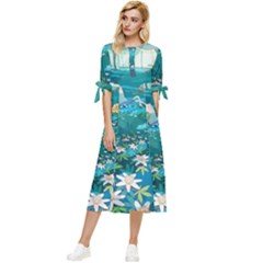 Psychedelic Adventure Bow Sleeve Chiffon Midi Dress by Cowasu