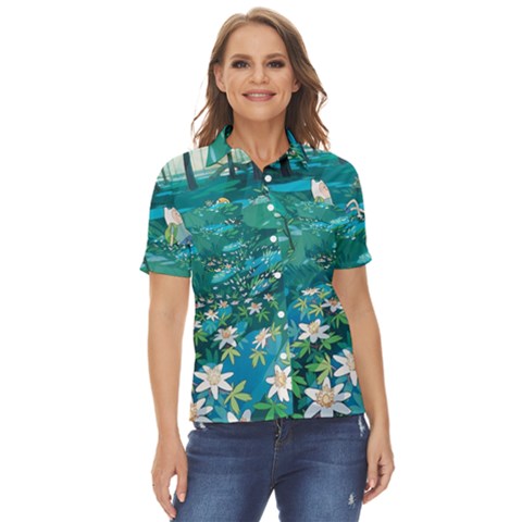 Psychedelic Adventure Women s Short Sleeve Double Pocket Shirt by Cowasu