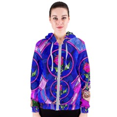 Stained Glass Rose Women s Zipper Hoodie by Cowasu