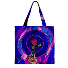 Stained Glass Rose Zipper Grocery Tote Bag by Cowasu