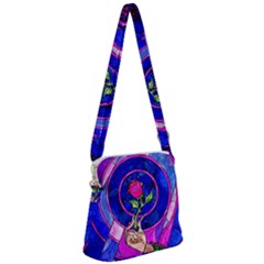 Stained Glass Rose Zipper Messenger Bag by Cowasu