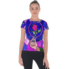 Stained Glass Rose Short Sleeve Sports Top  by Cowasu