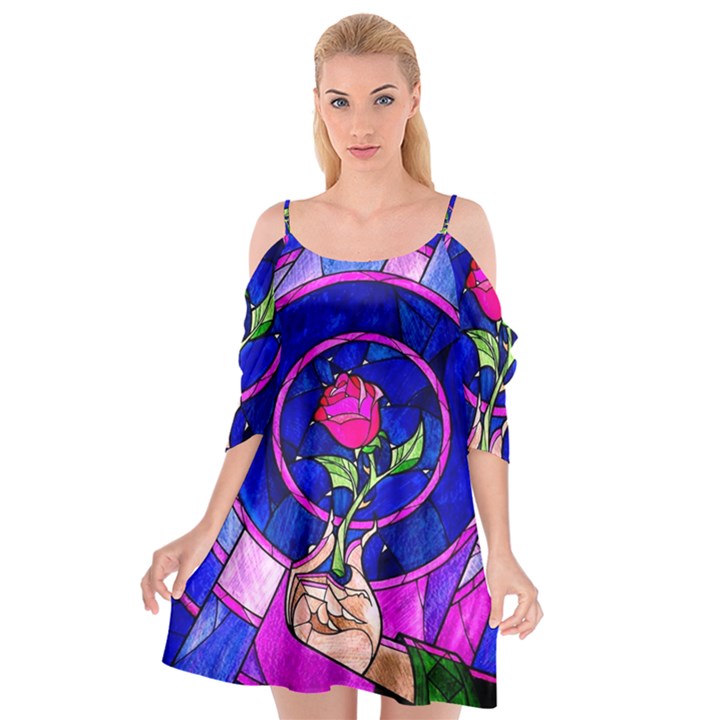 Stained Glass Rose Cutout Spaghetti Strap Chiffon Dress