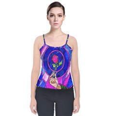 Stained Glass Rose Velvet Spaghetti Strap Top by Cowasu