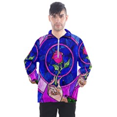 Stained Glass Rose Men s Half Zip Pullover by Cowasu