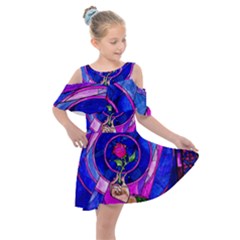 Stained Glass Rose Kids  Shoulder Cutout Chiffon Dress