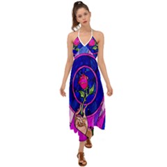 Stained Glass Rose Halter Tie Back Dress  by Cowasu