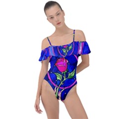 Stained Glass Rose Frill Detail One Piece Swimsuit by Cowasu