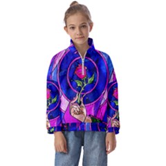 Stained Glass Rose Kids  Half Zip Hoodie by Cowasu