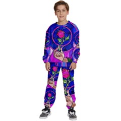 Stained Glass Rose Kids  Sweatshirt Set by Cowasu