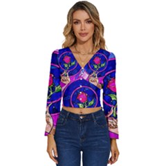 Stained Glass Rose Long Sleeve V-neck Top