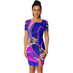 Stained Glass Rose Fitted Knot Split End Bodycon Dress by Cowasu