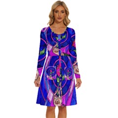 Stained Glass Rose Long Sleeve Dress With Pocket by Cowasu