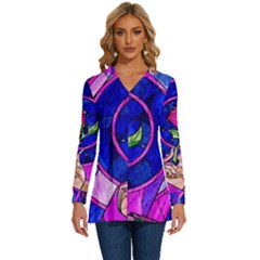 Stained Glass Rose Long Sleeve Drawstring Hooded Top by Cowasu