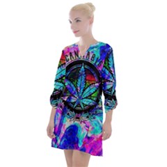 Cannabis Psychedelic Open Neck Shift Dress by Cowasu