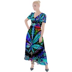 Cannabis Psychedelic Button Up Short Sleeve Maxi Dress by Cowasu