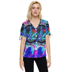 Cannabis Psychedelic Bow Sleeve Button Up Top by Cowasu