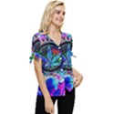 Cannabis Psychedelic Bow Sleeve Button Up Top View3