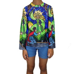 Beauty Stained Glass Rose Kids  Long Sleeve Swimwear by Cowasu