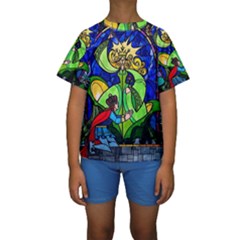 Beauty Stained Glass Rose Kids  Short Sleeve Swimwear by Cowasu