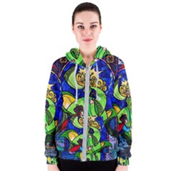 Beauty Stained Glass Rose Women s Zipper Hoodie by Cowasu