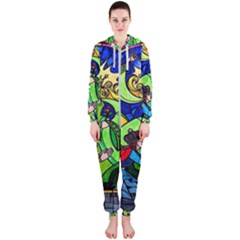 Beauty Stained Glass Rose Hooded Jumpsuit (ladies) by Cowasu