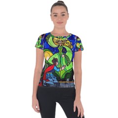 Beauty Stained Glass Rose Short Sleeve Sports Top  by Cowasu